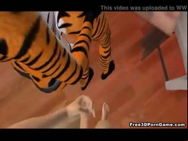 Two 3d cartoon furries getting fucked by a stud